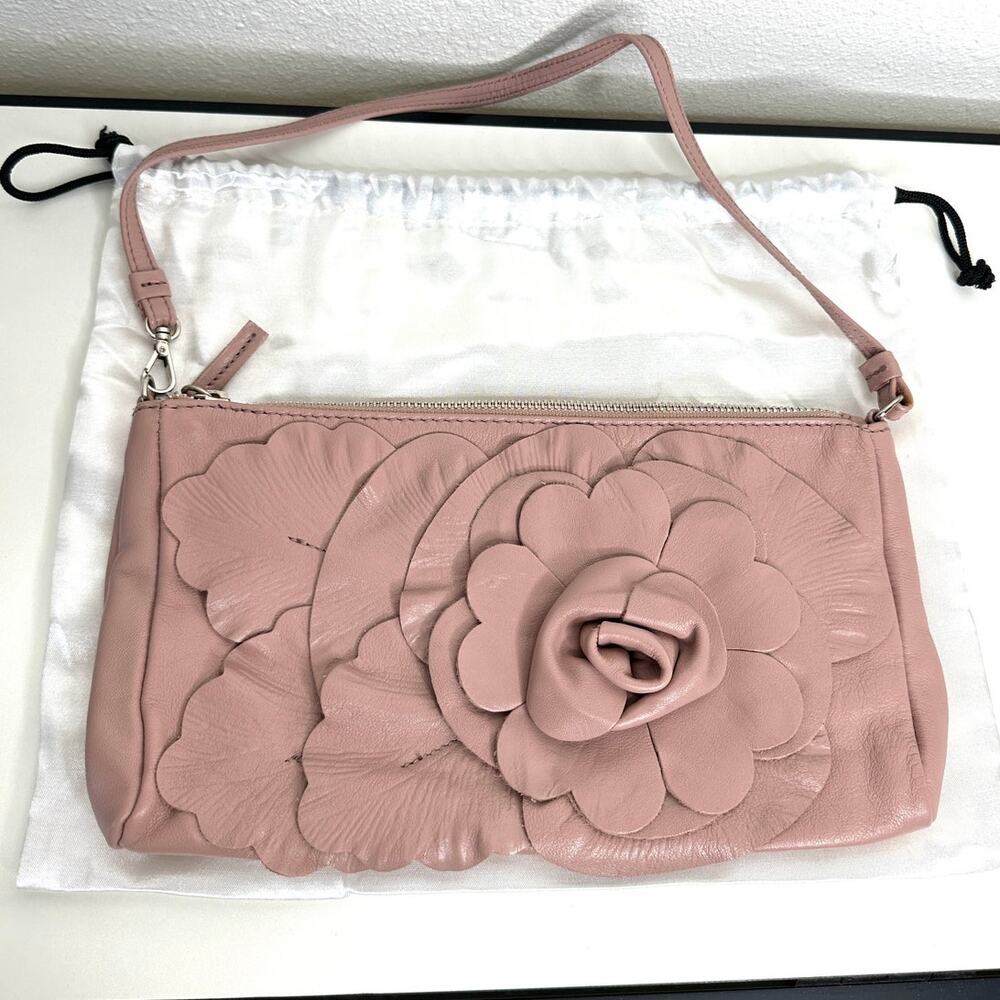 NWOT Furla Dusty Pink Floral Leather Embellished Handbag